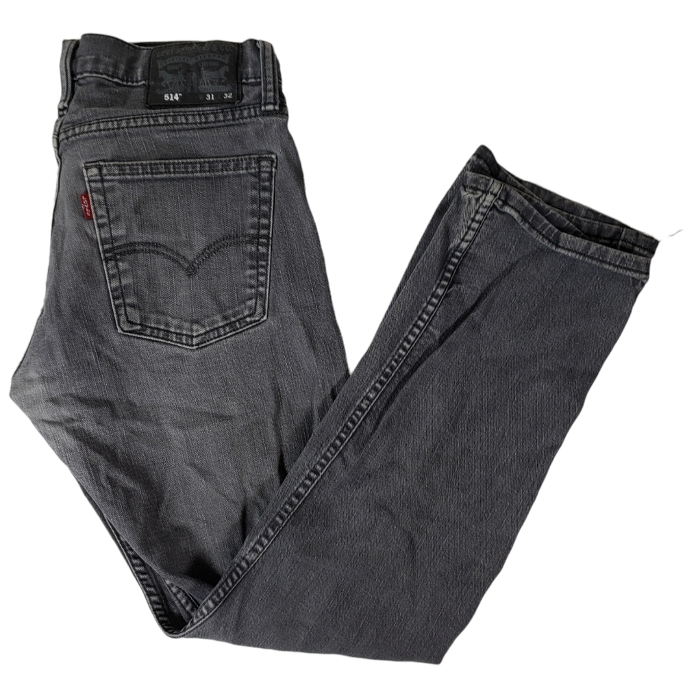 Levis 514 Men’s 31 x 32 Black Jeans Slim Fit Straight Leg Denim, Distressed